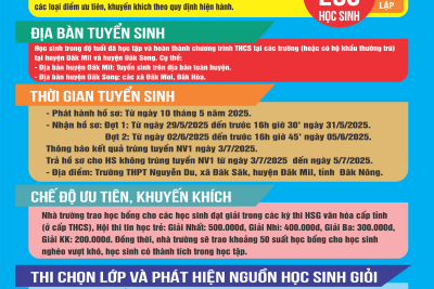 THÔNG BÁO TUYỂN SINH VÀO LỚP 10 NĂM HỌC 2025 – 2026